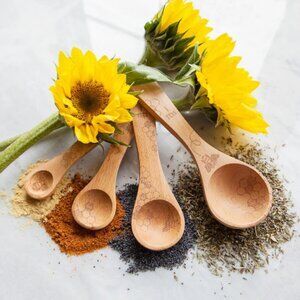 Talisman Designs Honey Bee Wooden Measuring Spoons Set of 4 Etched Beechwood